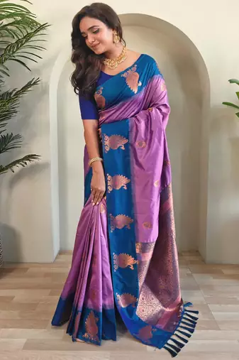Onion pink art silk  woven saree