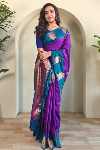 Purple art silk  woven saree