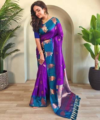 Purple art silk  woven saree 2