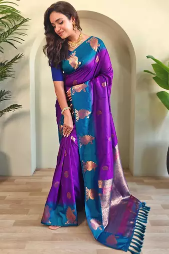 Purple art silk  woven saree