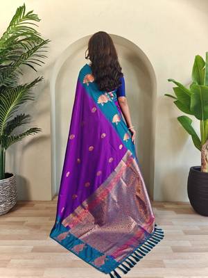 Purple art silk  woven saree 3