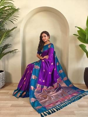 Purple art silk  woven saree 4