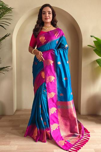 Teal art silk  woven saree