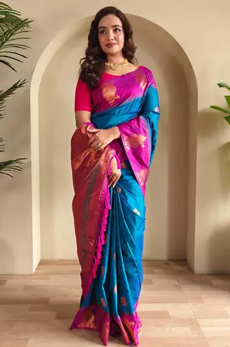 Teal art silk  woven saree