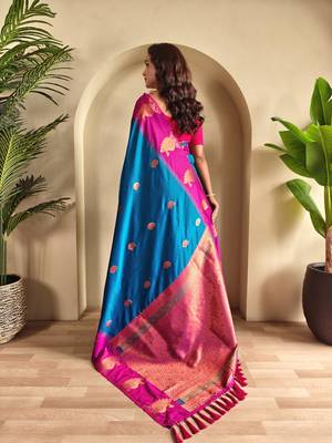 Teal art silk  woven saree 3