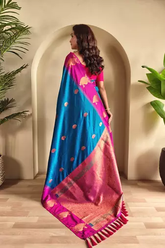 Teal art silk  woven saree