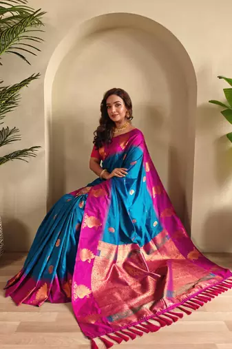 Teal art silk  woven saree