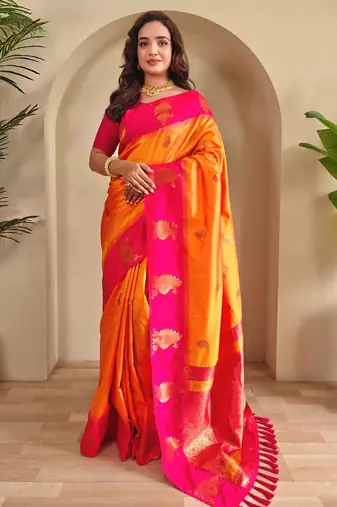 Yellow art silk  woven saree