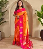 Yellow art silk  woven saree