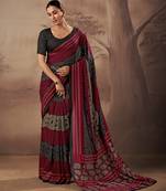 Geometric printed poly mulmul cotton saree for everyday elegance