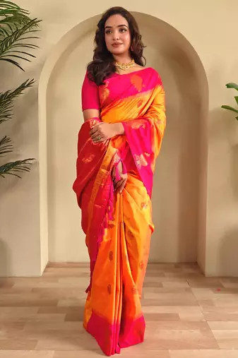 Yellow art silk  woven saree