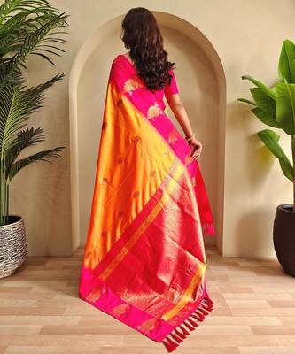 Yellow art silk  woven saree 3