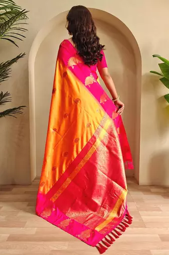 Yellow art silk  woven saree