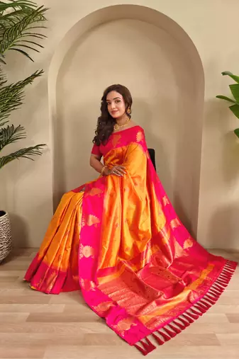 Yellow art silk  woven saree