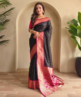 Black art silk  woven saree 1