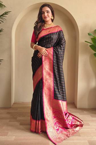 Black art silk  woven saree