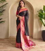 Black art silk  woven saree