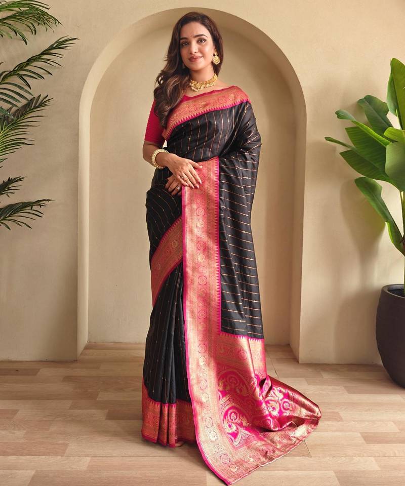 Black art silk  woven saree