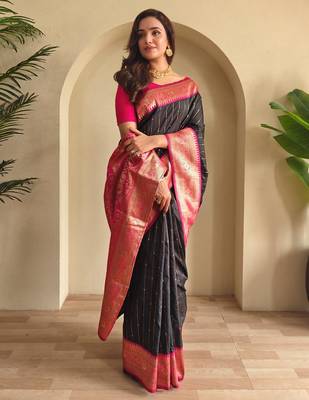 Black art silk  woven saree 2