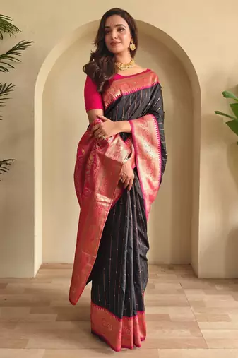 Black art silk  woven saree