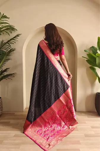 Black art silk  woven saree