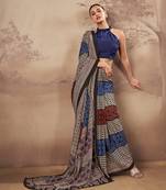 Geometric printed poly mulmul cotton saree for everyday elegance