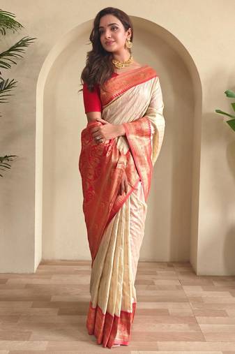 Cream art silk  woven saree