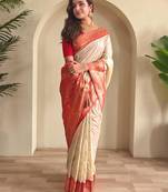 Cream art silk  woven saree