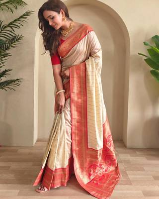 Cream art silk  woven saree 2
