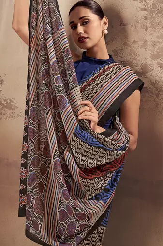 Geometric printed poly mulmul cotton saree for everyday elegance