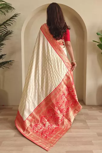 Cream art silk  woven saree
