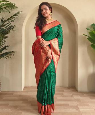 Green art silk  woven saree 1