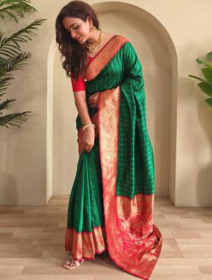 Green art silk  woven saree 2