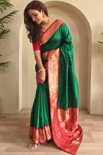 Green art silk  woven saree
