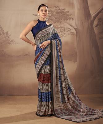 Geometric printed poly mulmul cotton saree for everyday elegance 4
