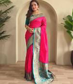 Hot pink art silk  woven saree