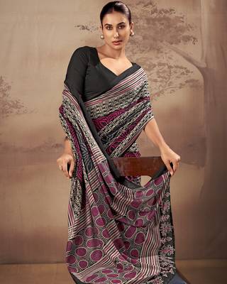Geometric printed poly mulmul cotton saree for everyday elegance 2