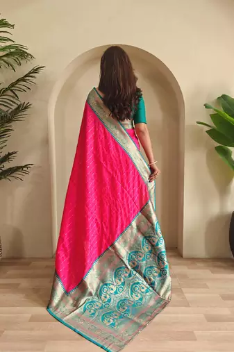 Hot pink art silk  woven saree