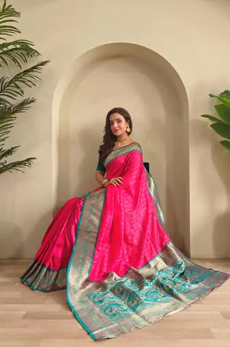 Hot pink art silk  woven saree