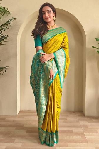 Lemon art silk  woven saree