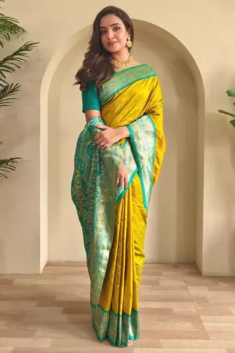 Lemon art silk  woven saree