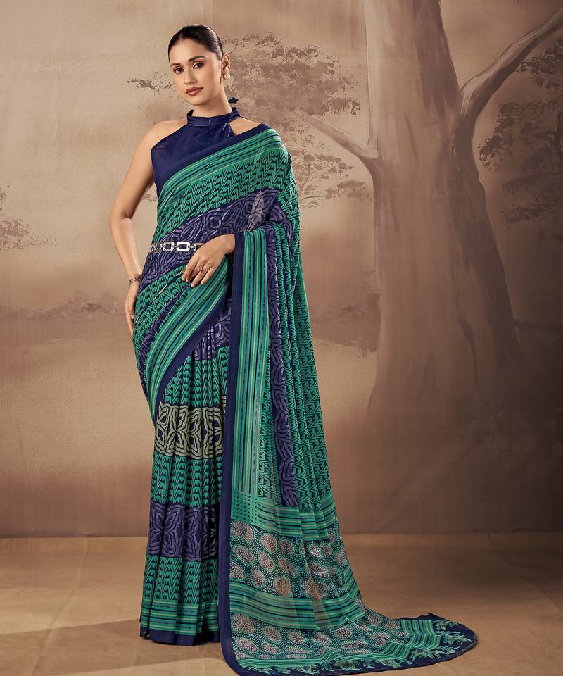 Geometric printed poly mulmul cotton saree for everyday elegance
