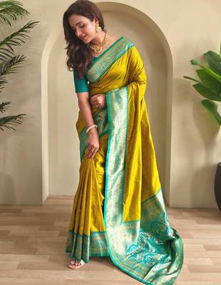 Lemon art silk  woven saree 2