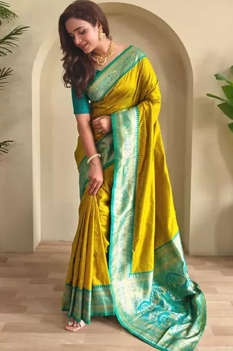 Lemon art silk  woven saree