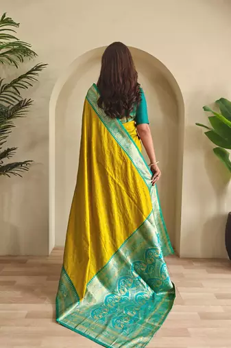 Lemon art silk  woven saree