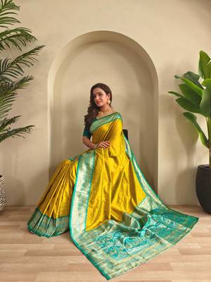 Lemon art silk  woven saree 4