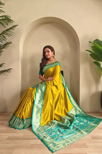 Lemon art silk  woven saree