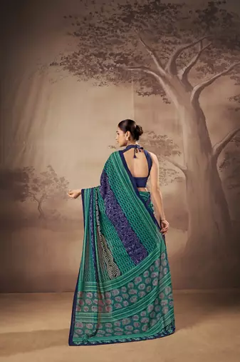 Geometric printed poly mulmul cotton saree for everyday elegance