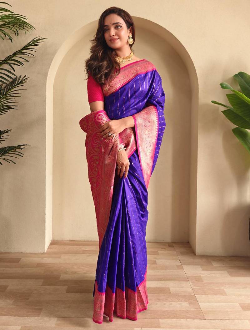 Purple art silk  woven saree