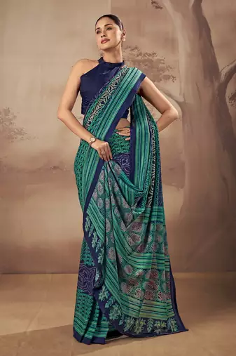 Geometric printed poly mulmul cotton saree for everyday elegance